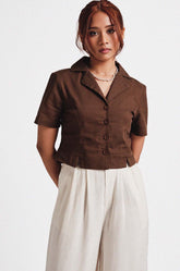 Slit Detailed Shirt- Brown